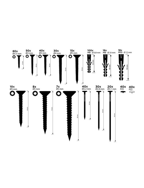 Tacos / tornillos / clavos, 560 piezas