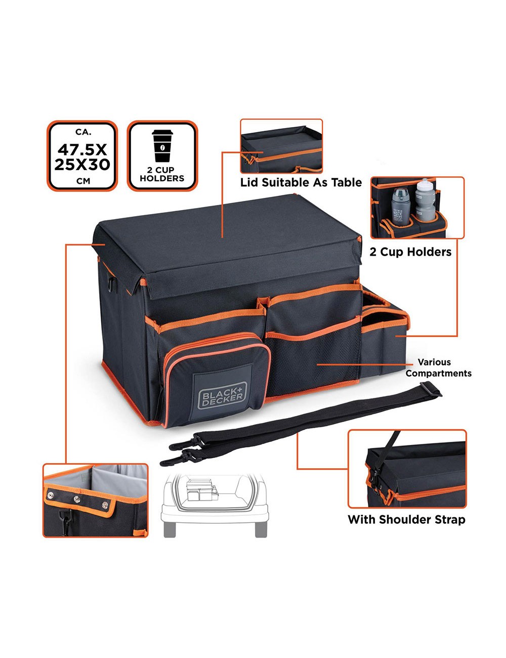 Organizador para automóvil con enfriador 47.5 x 25 x 30 cm