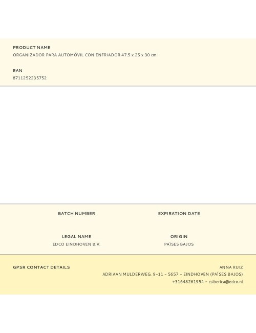 Organizador para automóvil con enfriador 47.5 x 25 x 30 cm