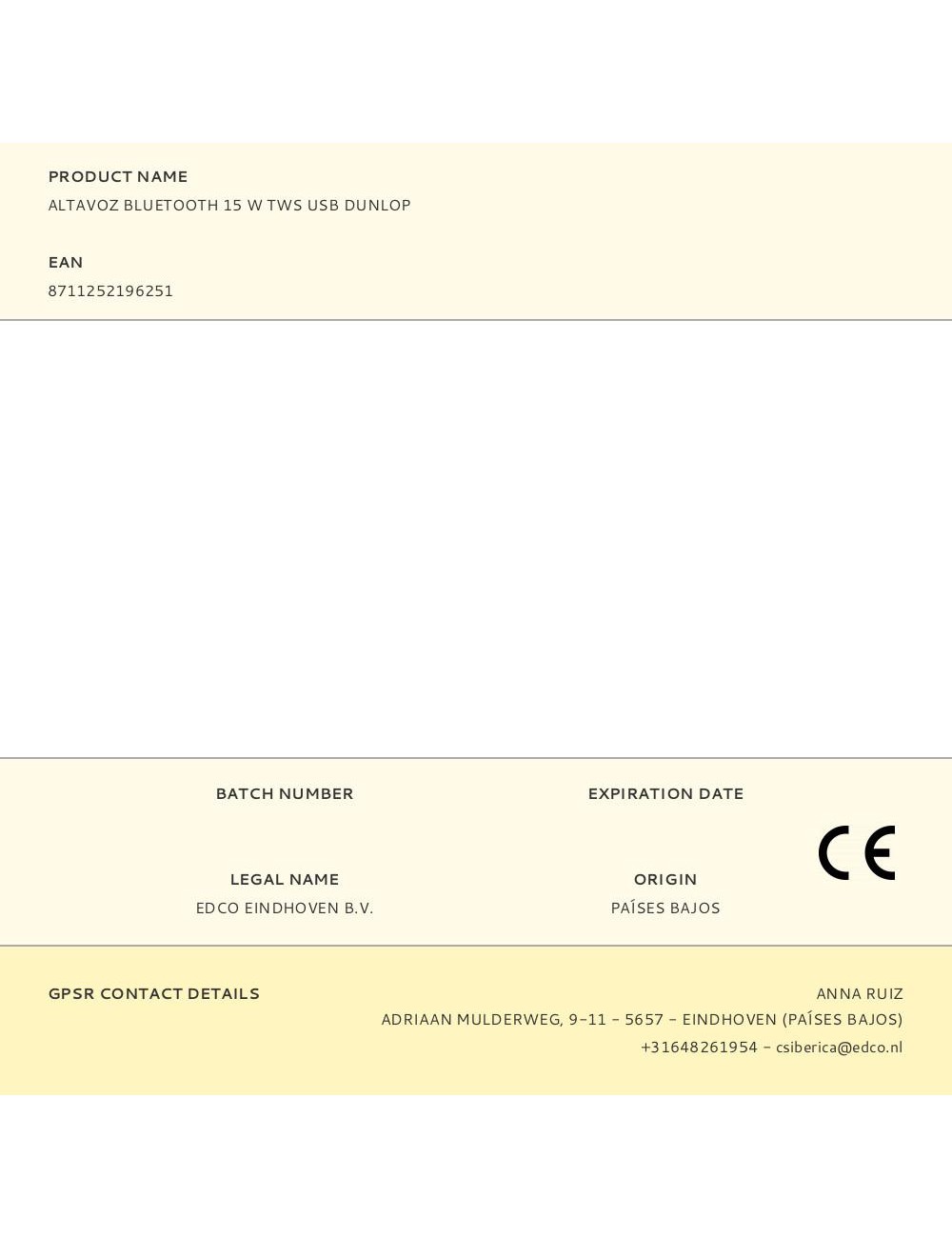Altavoz bluetooth 15 w tws usb dunlop