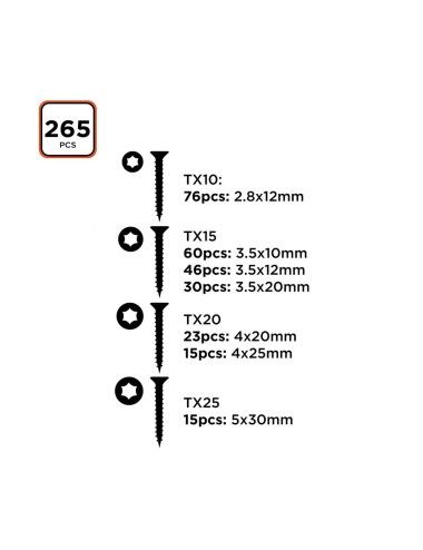 Surtido de tornillos torx 265 piezas black+decker