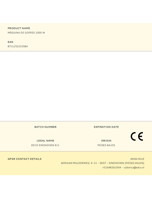 Máquina de gofres 1000 w