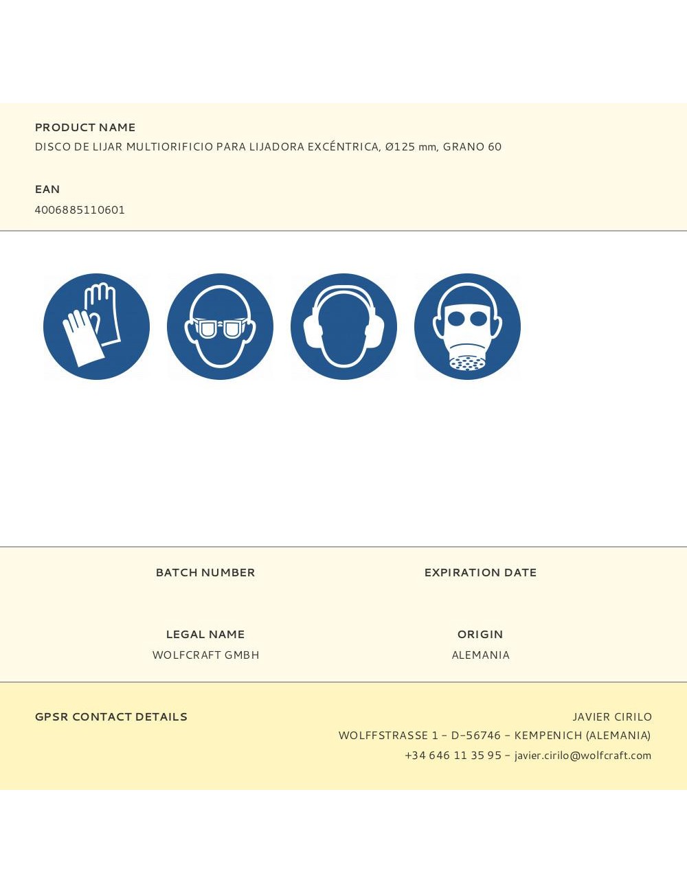 Disco de lijar multiorificio para lijadora excéntrica, ø125mm, grano 60