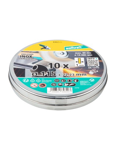 Disco corte inox ø115 x 1,0 x 22,2 mm, caja 10 uds