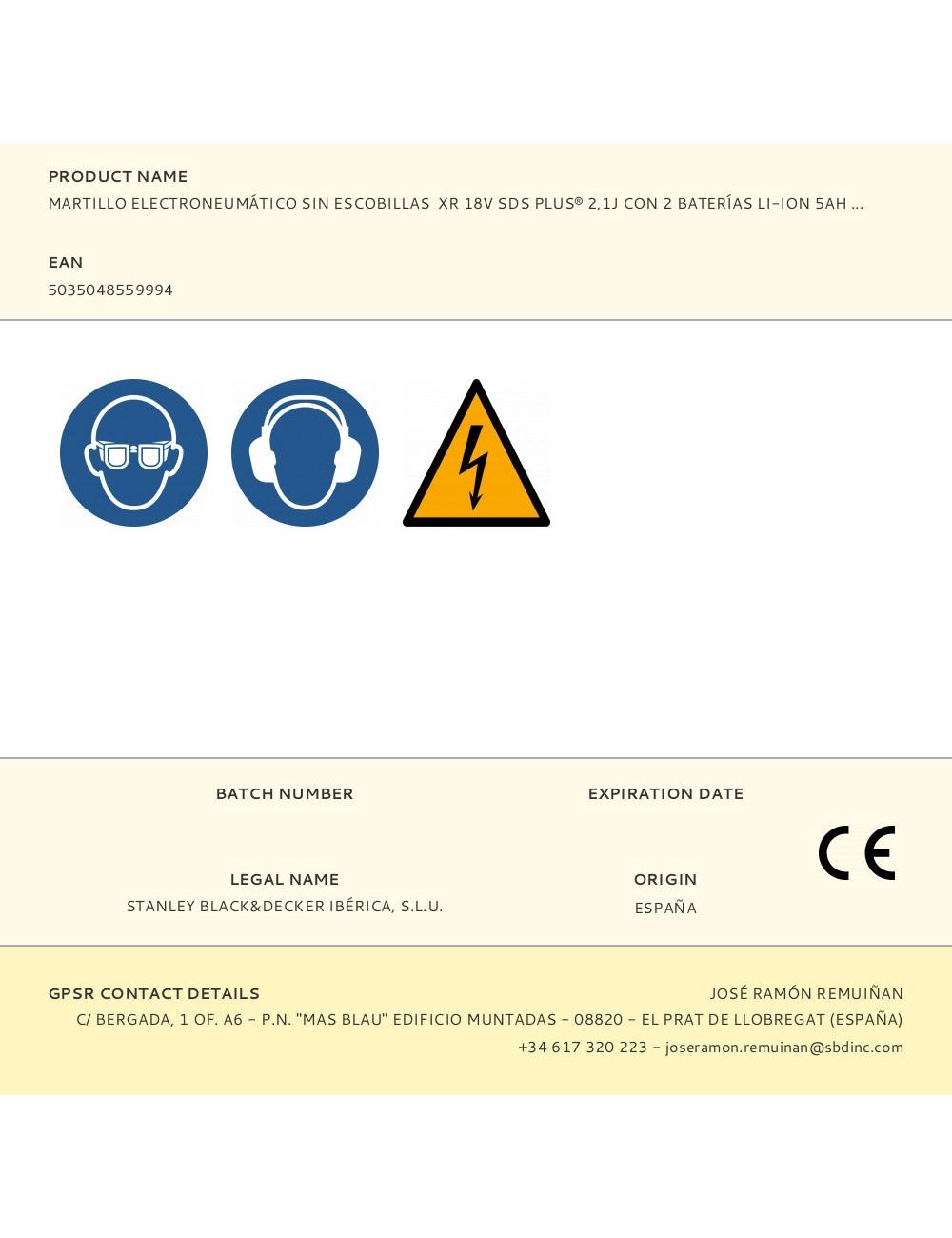 Martillo electroneumático sin escobillas xr 18v sds plus® 2,1j con 2 baterías li-ion 5ah con maletín tstak ii dch273p2t-qw d ...