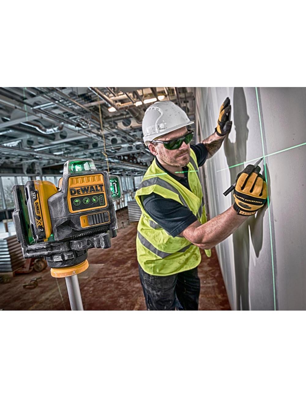 Nivel láser autonivelante verde de 3 líneas 360° xr 12v con batería li-ion 2ah dce089d1g-qw dewalt