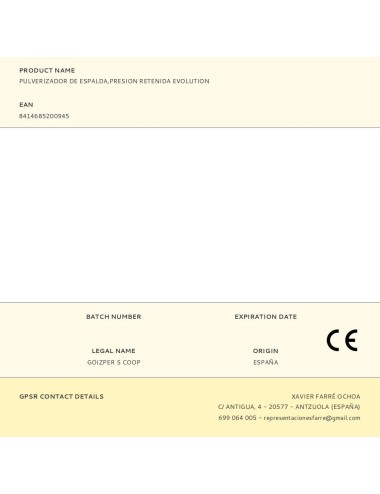 Pulverizador de espalda,presion retenida evolution