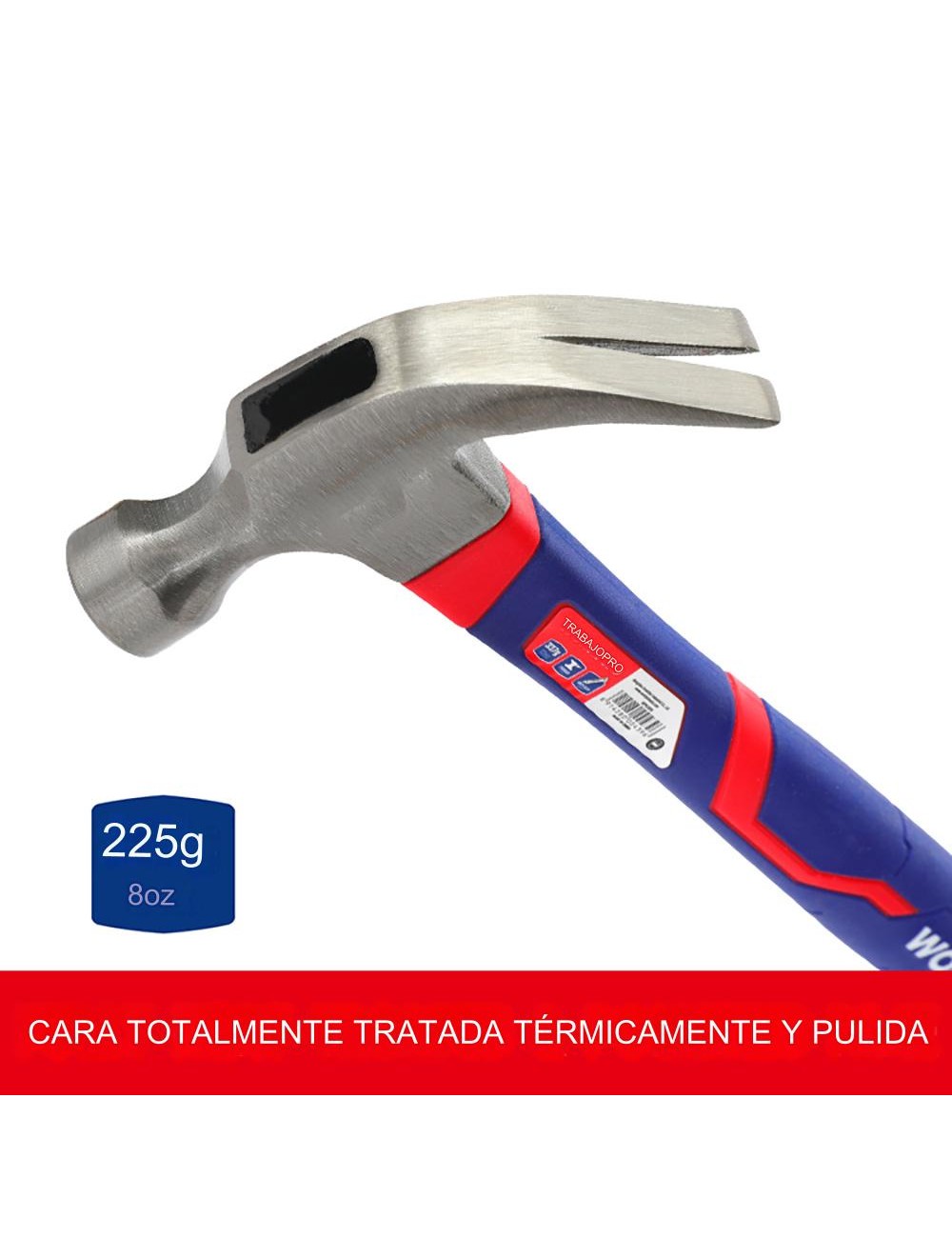 Martillo de carpintero con mango de fibra de vidrio, 225 g