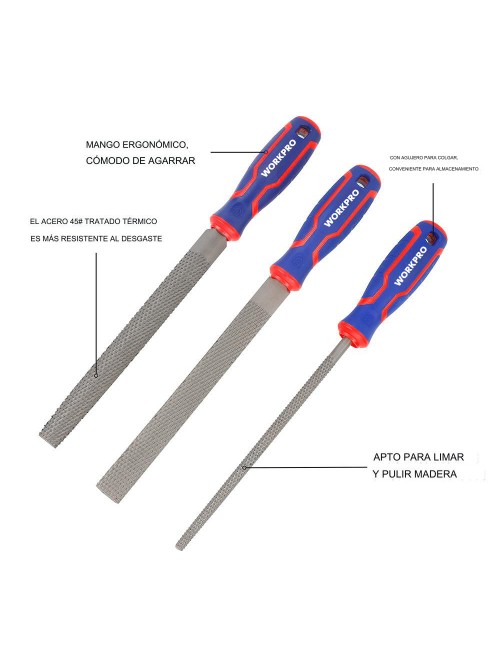 Escofinas 200 mm, juego 3 piezas