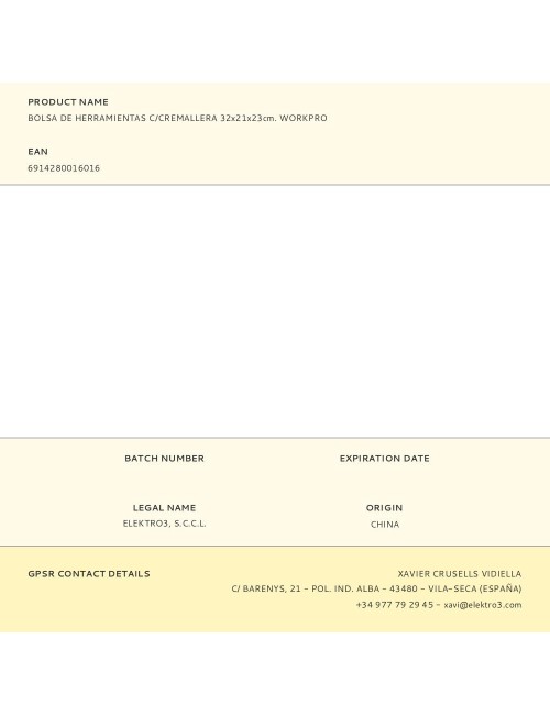 Bolsa de herramientas con cremallera 32 x 21 x 23 cm