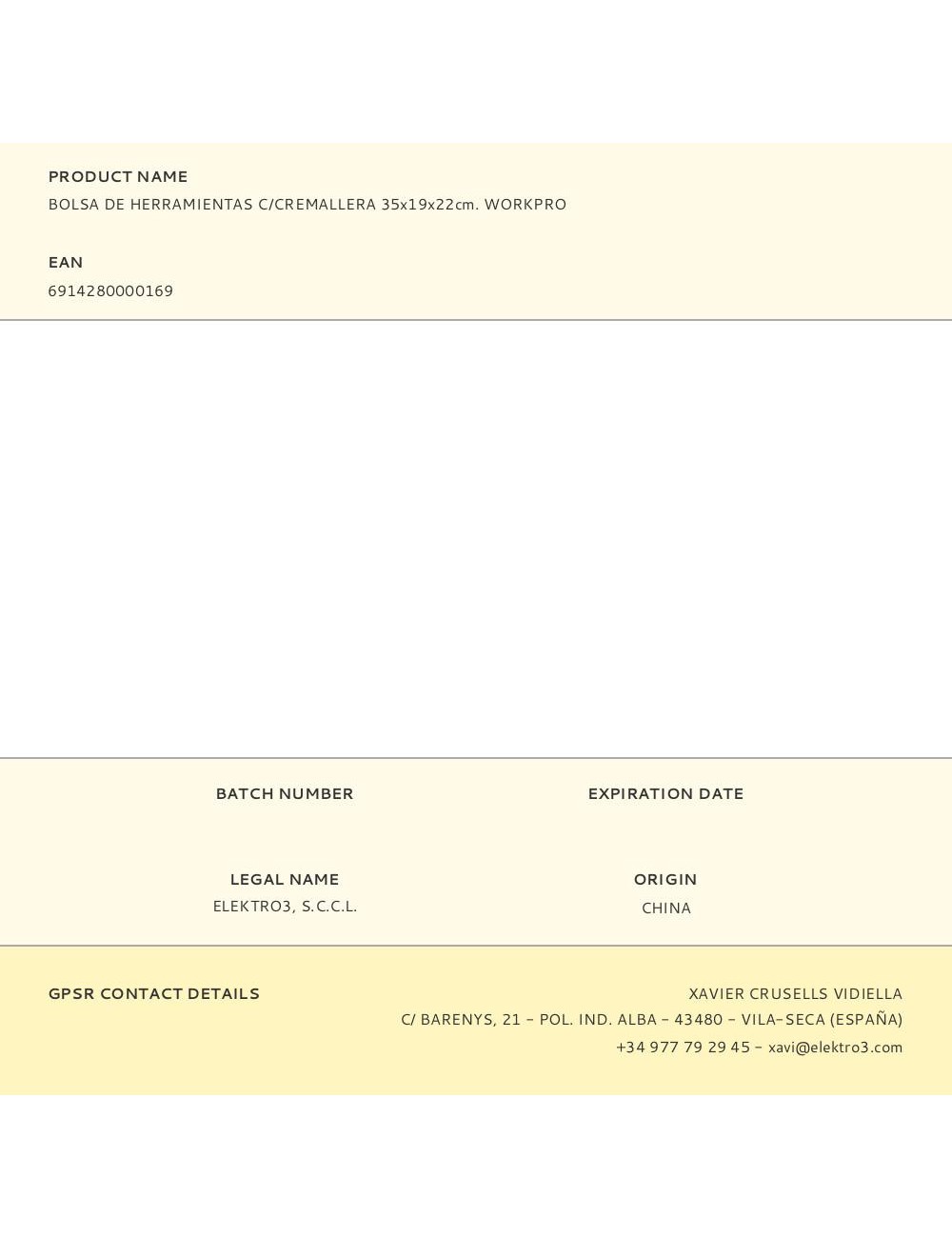 Bolsa de herramientas con cremallera 35 x 19 x 22 cm