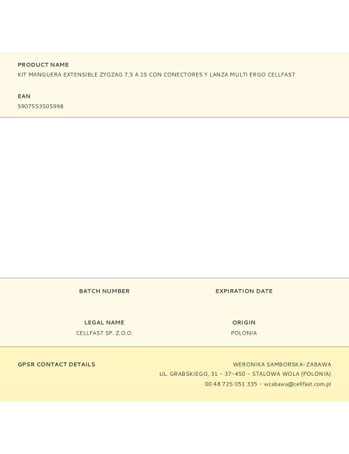 Kit manguera extensible zygzag 7,5 a 15 con conectores y lanza multi ergo cellfast