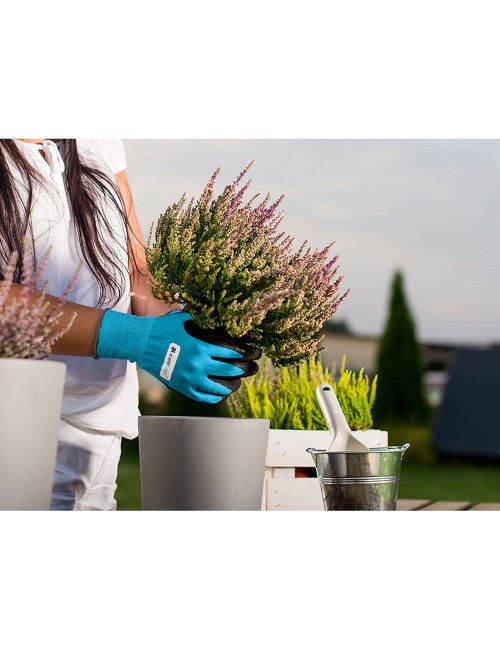 Guante poliéster con palma látex para jardín, azul, t-08 m