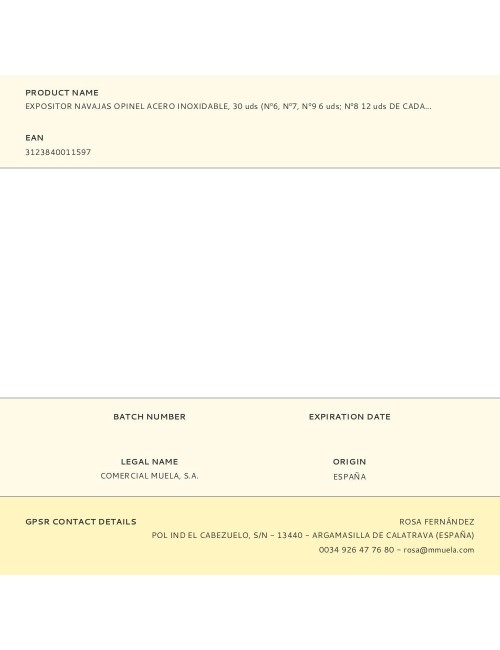 Expositor navajas opinel acero inoxidable, 30 uds (n6, n7, n9 6 uds n8 12 uds de cada numero)