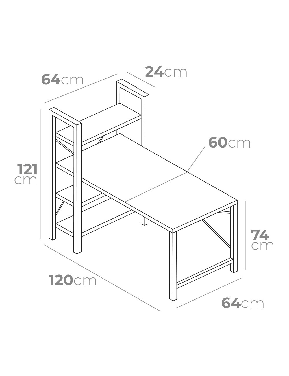 Escritorio de madera con estantería medidas: 121 x 120 x 64cm