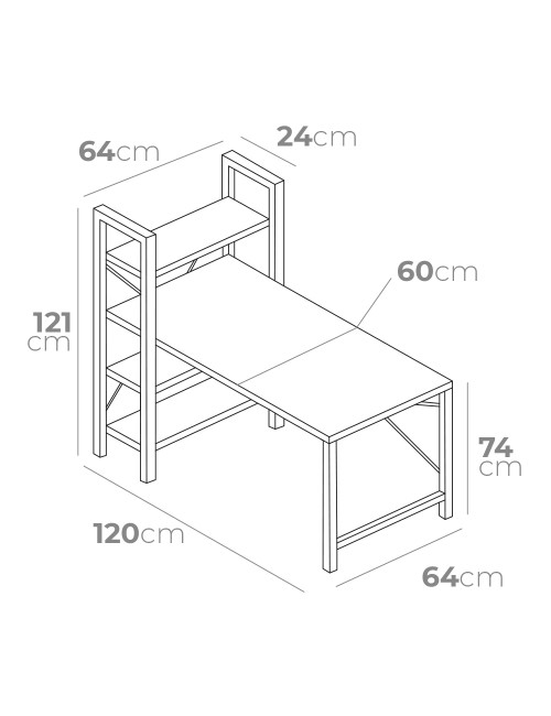 Escritorio de madera con estantería medidas: 121 x 120 x 64cm