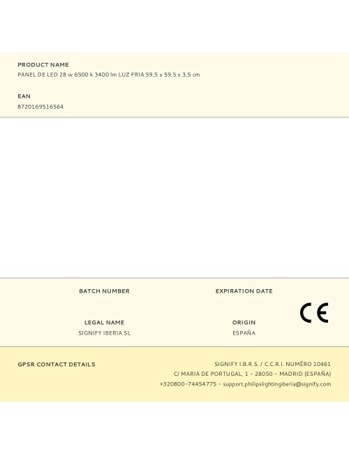 Panel de led 28 w 6500 k 3400 lm luz fria 59,5 x 59,5 x 3,5 cm