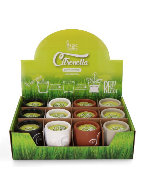 Vela citronela de terracota "caras" colores surtidos