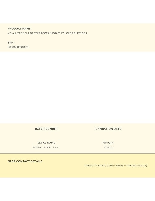 Vela citronela de terracota "hojas" colores surtidos