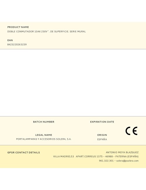 Doble conmutador 10ax 250v~. de superficie. serie mural