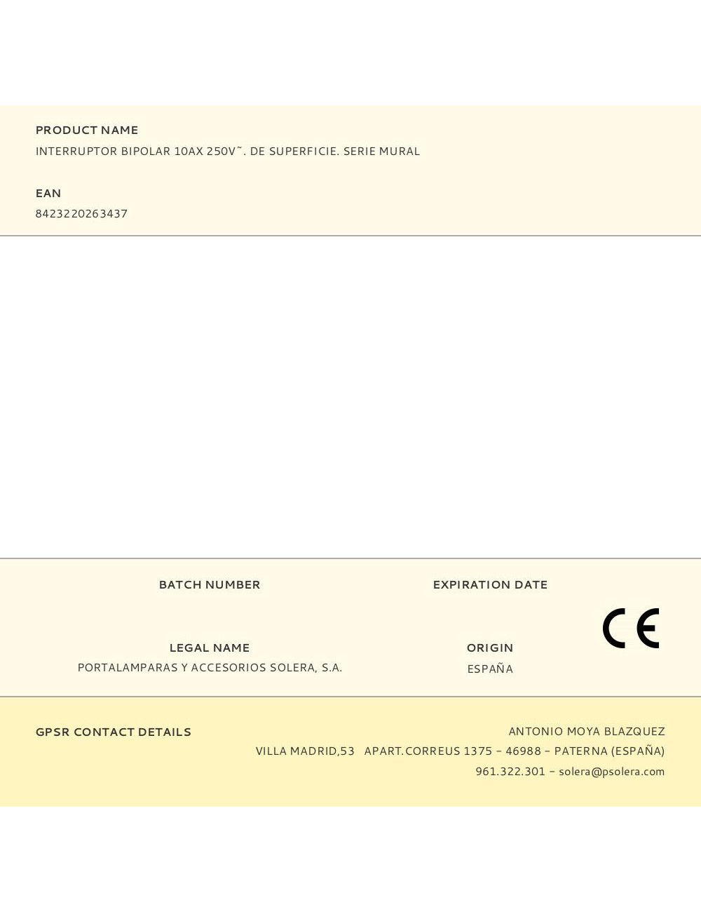 Interruptor bipolar 10ax 250v~. de superficie. serie mural