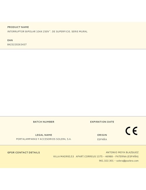 Interruptor bipolar 10ax 250v~. de superficie. serie mural