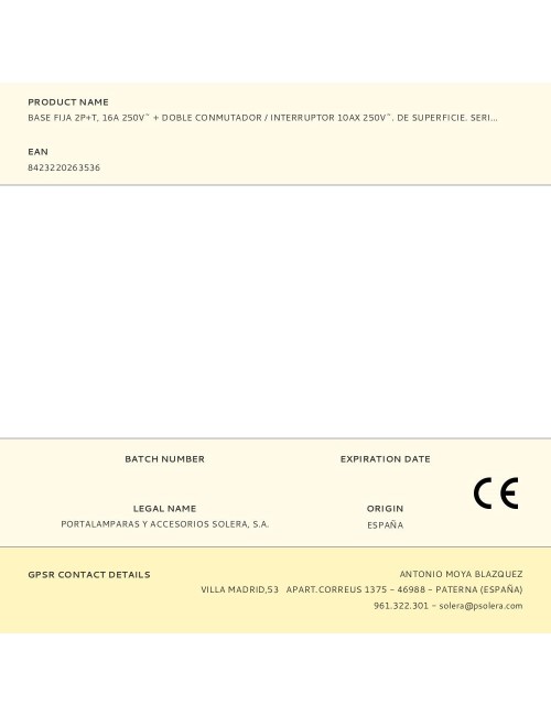 Base fija 2p+t, 16a 250v~ + doble conmutador / interruptor 10ax 250v~. de superficie. serie mural