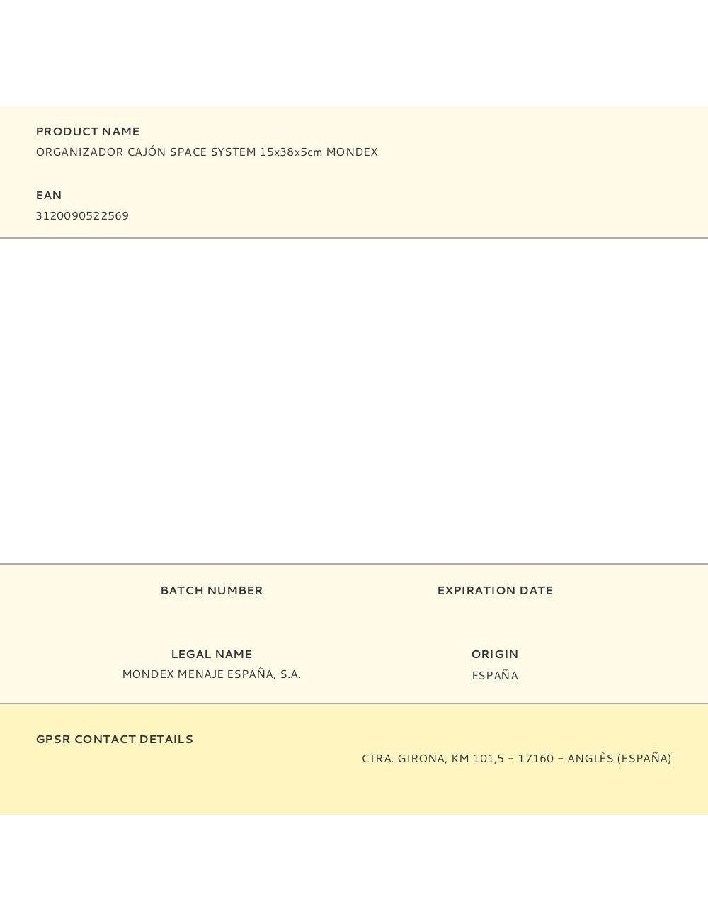 Organizador cajón space system 15 x 38 x 5 cm