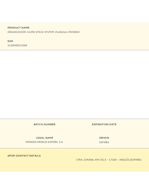 Organizador cajón space system 15 x 38 x 5 cm