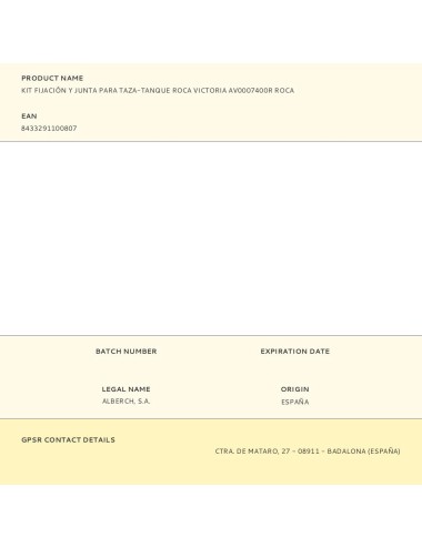 Kit fijación y junta para taza-tanque roca victoria av0007400r roca