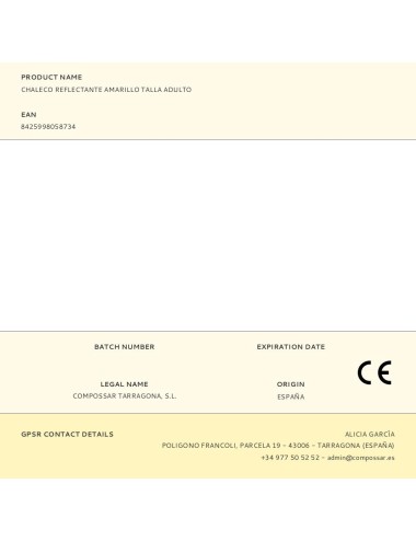 Chaleco reflectante amarillo talla adulto