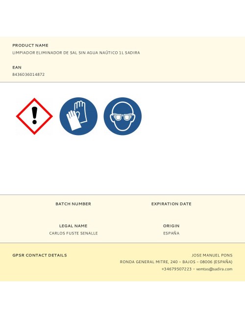 Limpiador eliminador de sal sin agua naútico 1l sadira