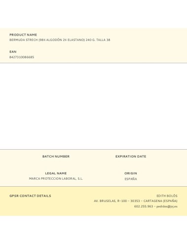 Bermuda strech (98% algodón 2% elastano) 240 g. talla 38