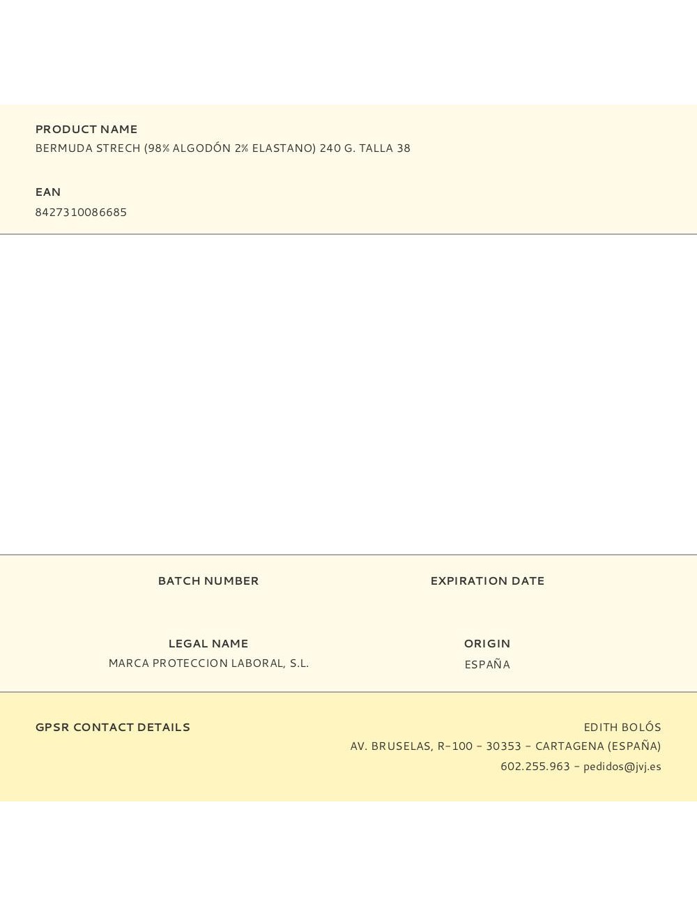 Bermuda strech (98% algodón 2% elastano) 240 g. talla 38