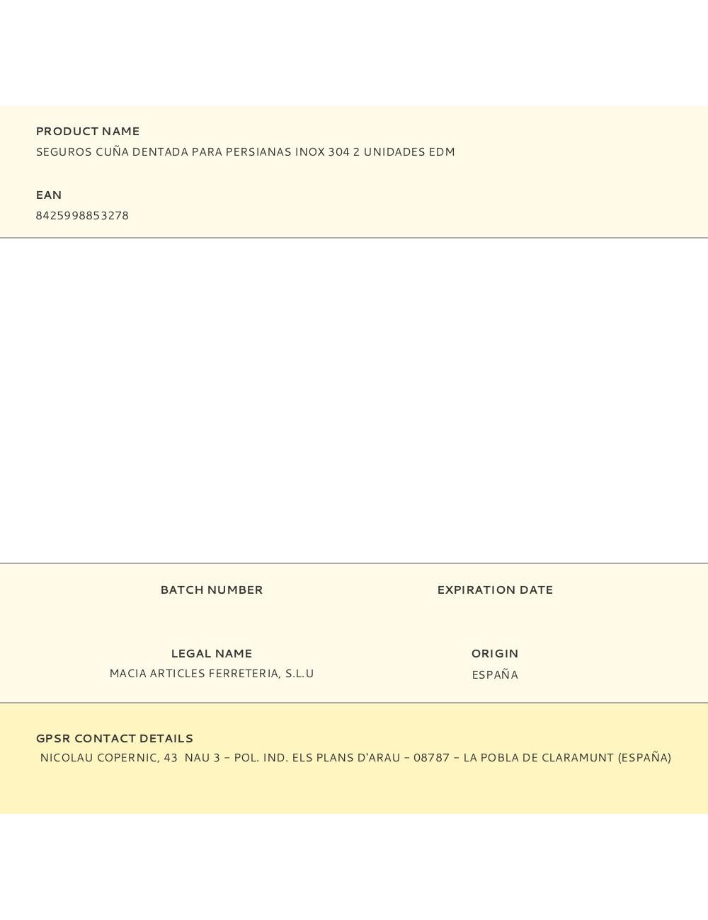 Seguros cuña dentada para persianas inox 304, 2 uds