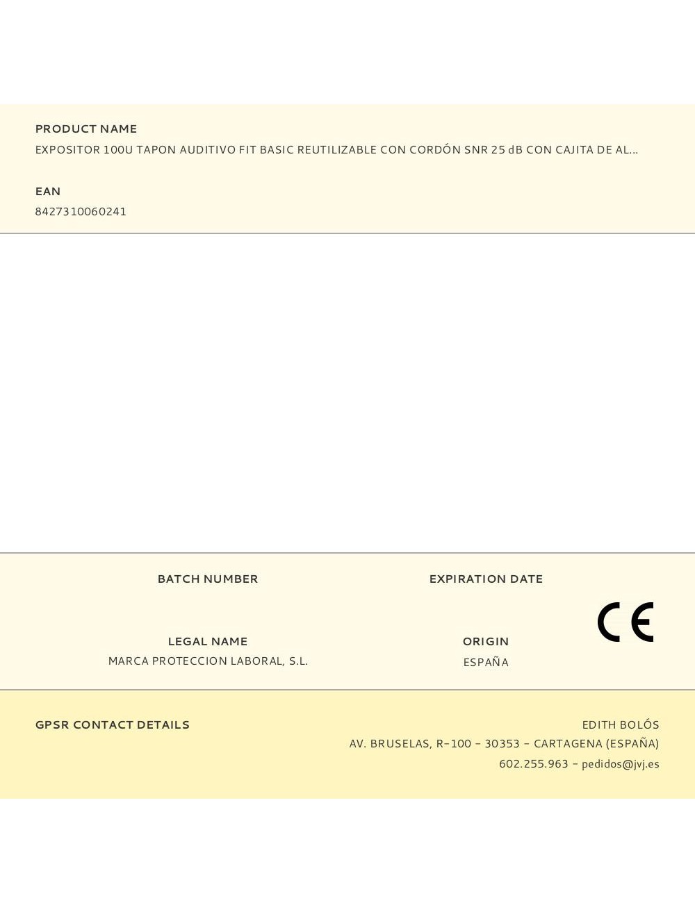 Expositor 100u tapon auditivo fit basic reutilizable con cordón snr 25 db con cajita de almacenamiento. 1988trcen/u