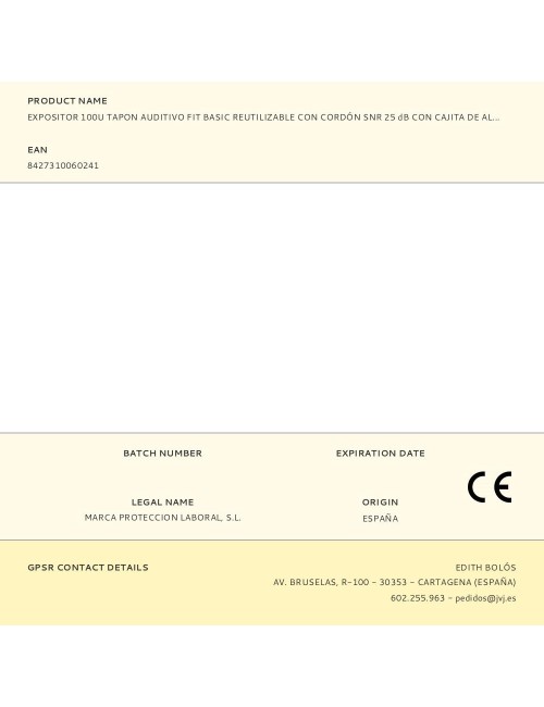 Expositor 100u tapon auditivo fit basic reutilizable con cordón snr 25 db con cajita de almacenamiento. 1988trcen/u