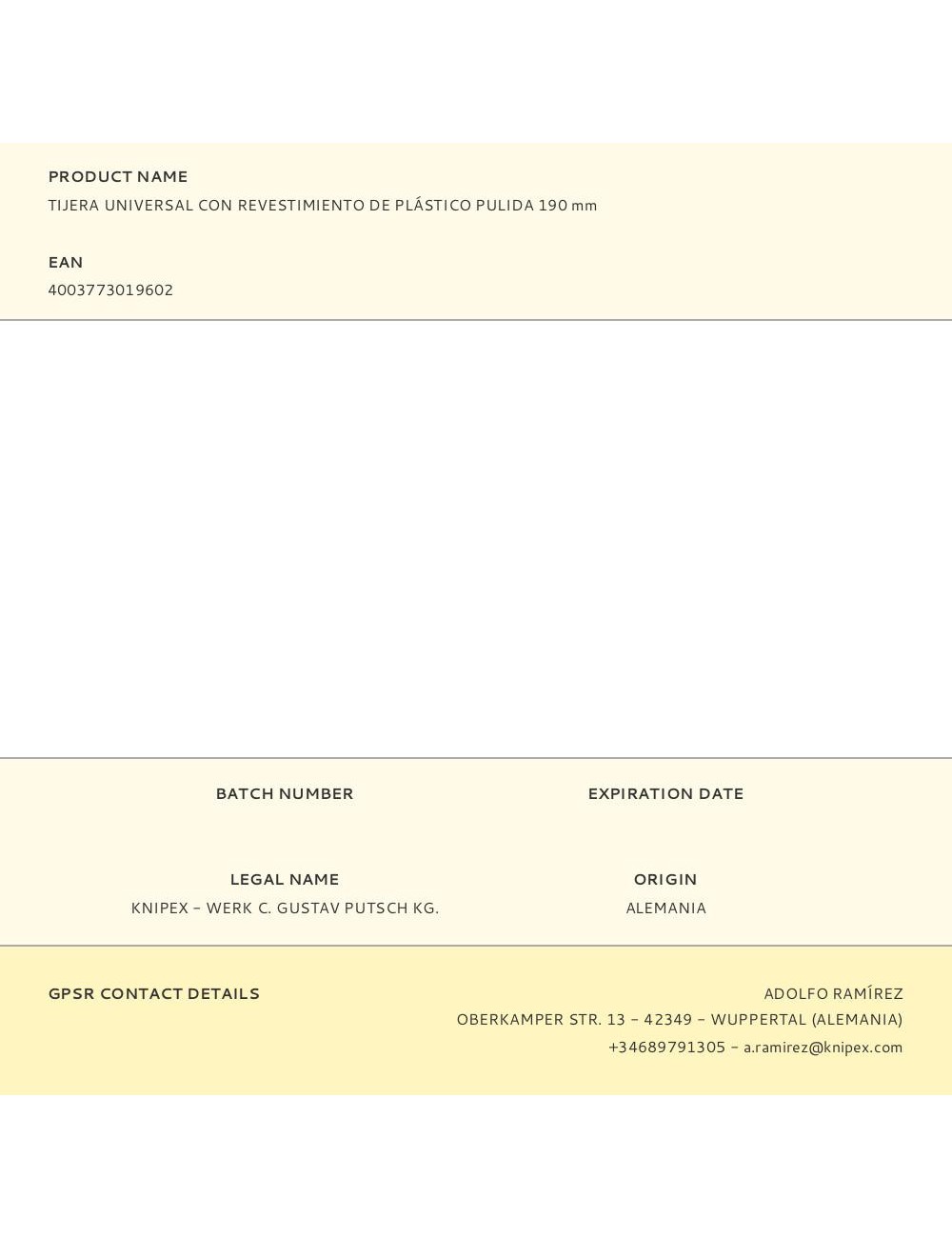 Tijera universal con revestimiento de plástico pulida 190 mm