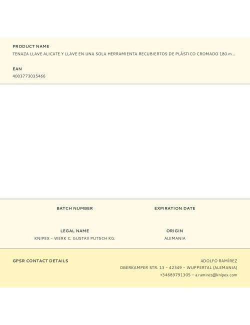 Tenaza llave alicate y llave en una sola herramienta recubiertos de plástico cromado 180 mm