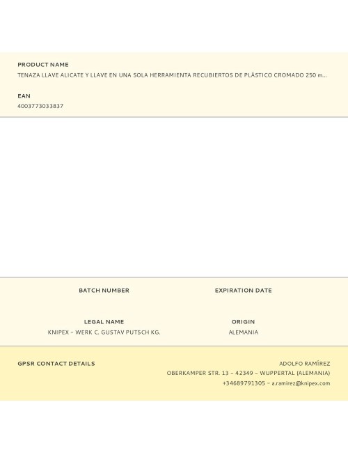 Tenaza llave alicate y llave en una sola herramienta recubiertos de plástico cromado 250 mm