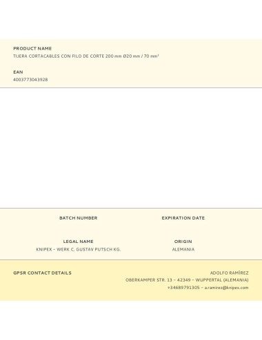 Tijera cortacables con filo de corte 200 mm ø20 mm / 70 mm