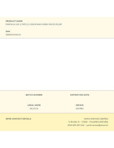 Pantalla led 1,7mts 11.100lm 64w 4.000k inicio velum