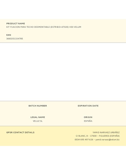 Kit fijacion para techo desmontable (estribo+a7020) h30 velum