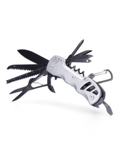 Multiherramienta con mosquetón modelo plateado, serie k2