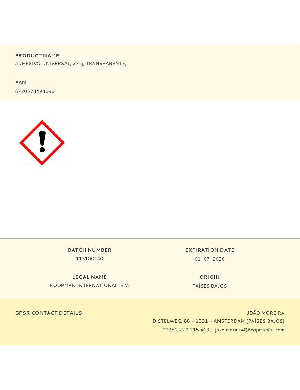 Adhesivo universal, 27 g, transparente,