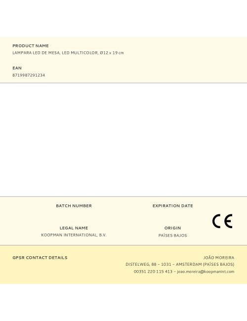 Lampara led de mesa, led multicolor, ø12 x 19 cm