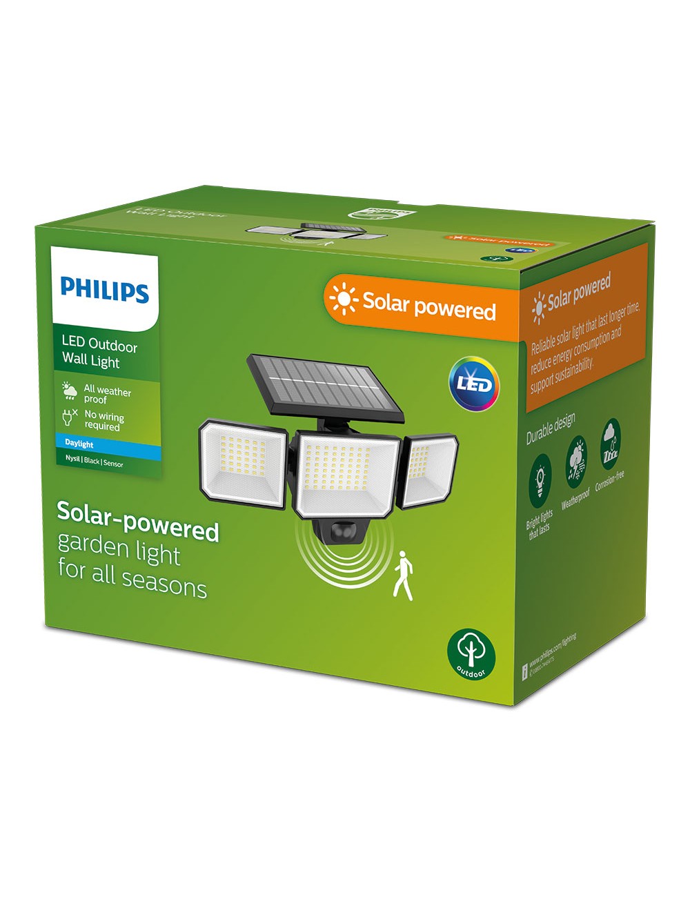 Aplique solar nysil con sensor, negro, 8,7 w, 5000 k, 1000 lm