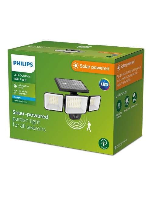 Aplique solar nysil con sensor, negro, 8,7 w, 5000 k, 1000 lm