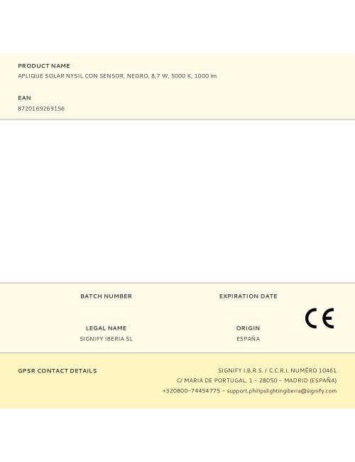 Aplique solar nysil con sensor, negro, 8,7 w, 5000 k, 1000 lm