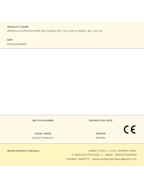Bombilla ultra efficient led classic e27 7,3 w 1535 im 4000 k, ø6 x 10,4 cm